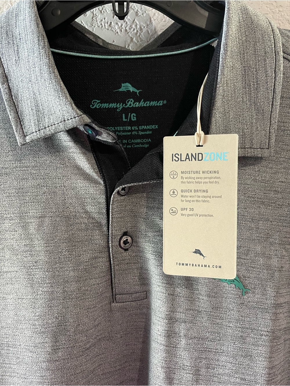 Tommy Bahama Gray Men's Polo with Subtle Logo - Picture 3 of 4